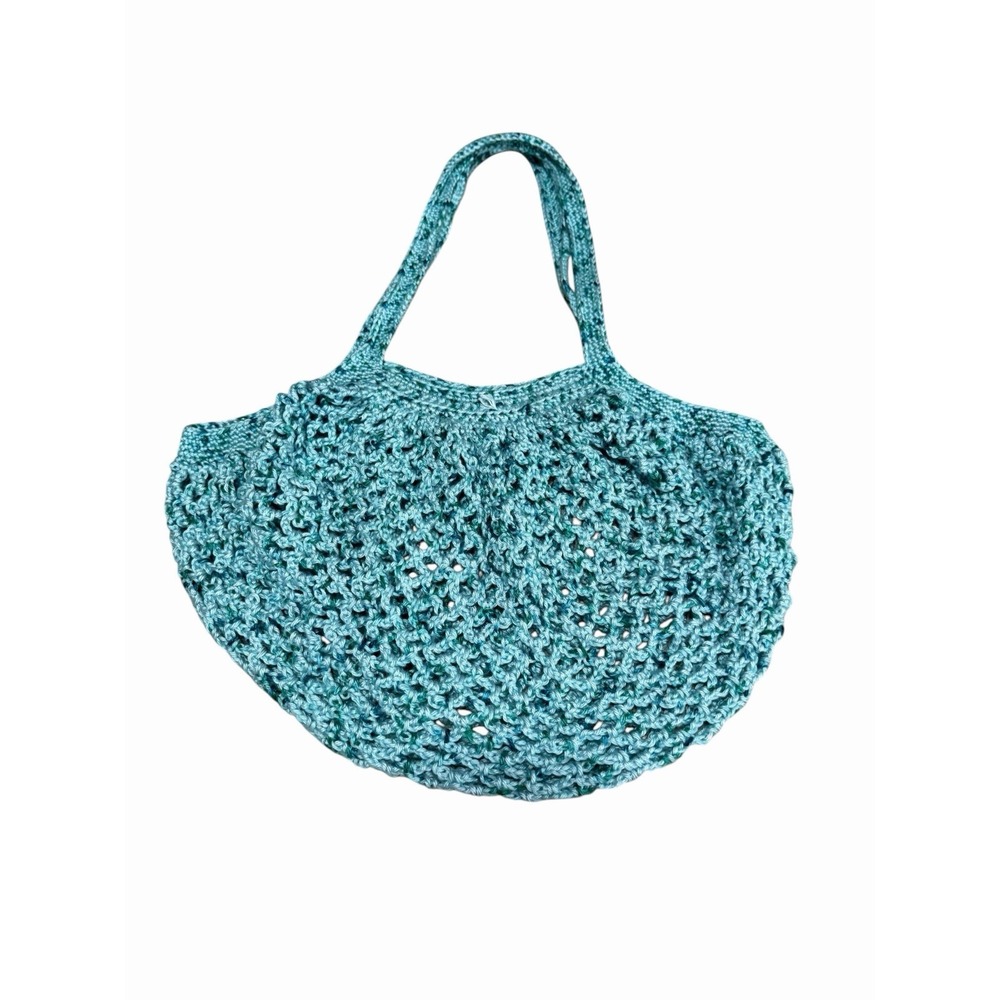 New Handmade Crochet Mesh Market Bag Purse Tote blue acrylic